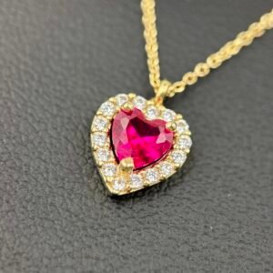 Κολιέ Κ14 σε σχήμα Καρδιάς με Ροδολίτη και Ζιργκόν σε Κίτρινο Χρυσό