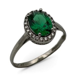 Fa Cadoro Δαχτυλίδι Ασήμι 925 με Πράσινο Οβάλ & Λευκά σε σειρά περιμετρικά Ζιργκόν