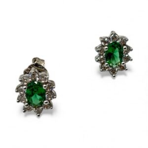 Fa Cadoro Σκουλαρίκια Ασήμι 925 με Πράσινο Οβάλ & Λευκά σε σειρά περιμετρικά Ζιργκόν