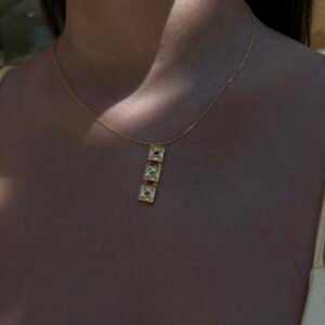 Fa Cadoro Κολιέ Ασήμι 925 Επιχρυσωμένο με Τρίχρωμες Πέτρες Ζιργκόν Βυζαντινού Τύπου