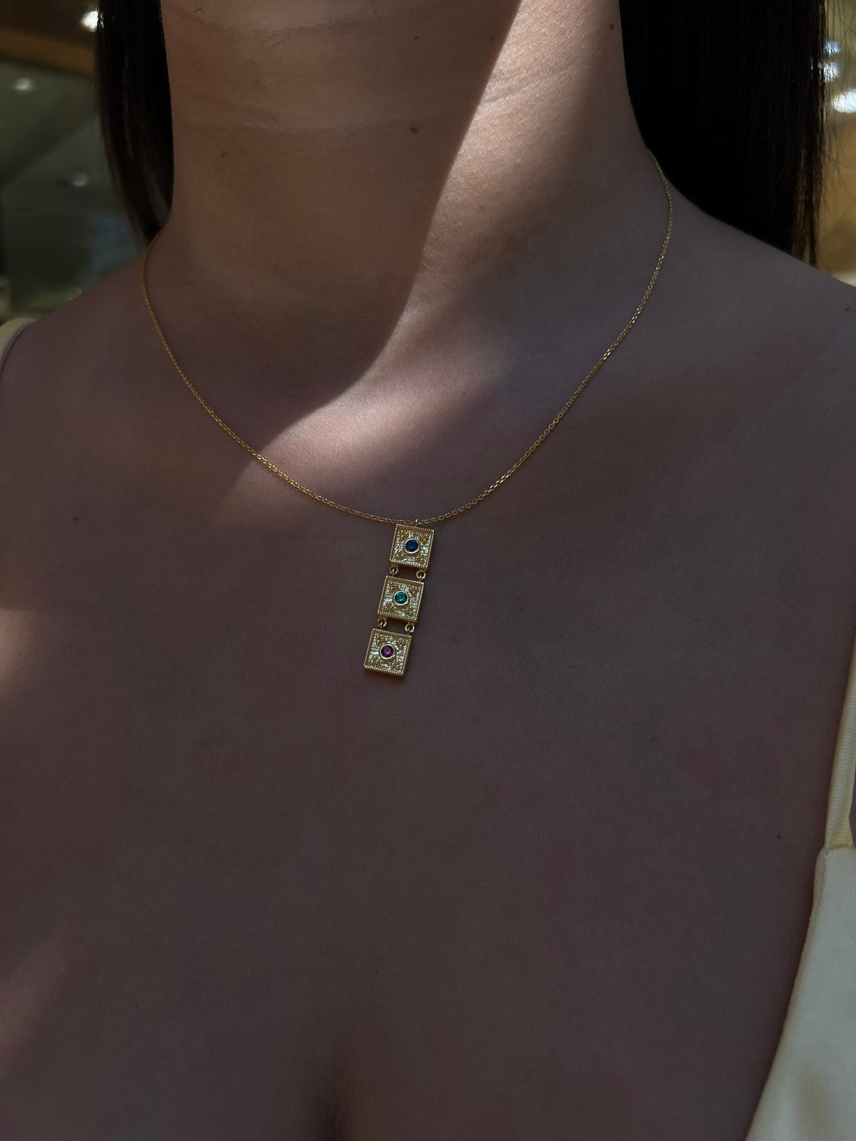 Fa Cadoro Κολιέ Ασήμι 925 Επιχρυσωμένο με Τρίχρωμες Πέτρες Ζιργκόν Βυζαντινού Τύπου - Image 2