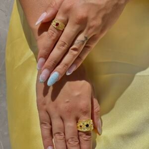 Fa Cadoro Δαχτυλίδι Ασήμι 925 Επιχρυσωμένο Βυζαντινού Τύπου με Ροζ Ζιργκόν στο Κέντρο