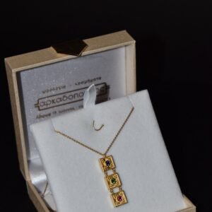 Fa Cadoro Κολιέ Ασήμι 925 Επιχρυσωμένο με Τρίχρωμες Πέτρες Ζιργκόν Βυζαντινού Τύπου