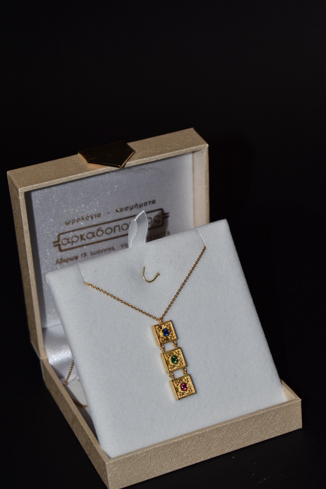 Fa Cadoro Κολιέ Ασήμι 925 Επιχρυσωμένο με Τρίχρωμες Πέτρες Ζιργκόν Βυζαντινού Τύπου