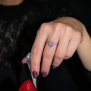 Fa Cadoro Δαχτυλίδι Ασήμι 925 με Ροζ Καρδιά & Λευκά Ζιργκόν – Heart Halo Ring