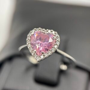 Fa Cadoro Δαχτυλίδι Ασήμι 925 με Ροζ Καρδιά & Λευκά Ζιργκόν – Heart Halo Ring