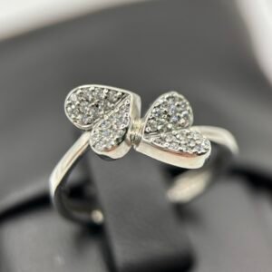 Fa Cadoro Δαχτυλίδι Ασήμι 925 – Διπλή Καρδιά με Λευκά Ζιργκόν