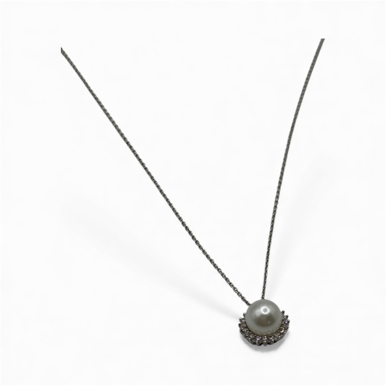 Fa Cadoro Κολιέ Ασήμι 925 με Μαργαριτάρι & Στεφάνη απο Λευκά Ζιργκόν