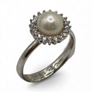 Fa Cadoro Δαχτυλίδι Ασήμι 925 με Μαργαριτάρι & Στεφάνη από Λευκά Ζιργκόν