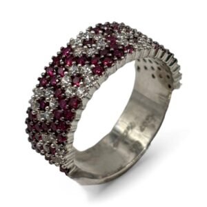 Fa Cadoro Δαχτυλίδι Ασήμι 925 με Ροζ & Λευκά Ζιργκόν – Pavé Wave Design