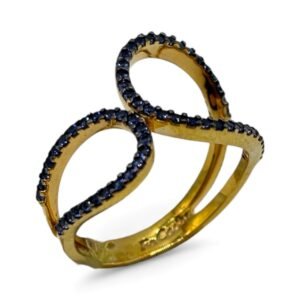 Fa Cadoro Δαχτυλίδι Ασήμι 925 Επιχρυσωμένο με Μπλε Ζιργκόν – Infinity Design