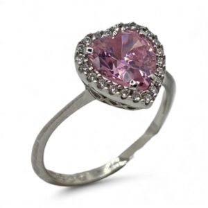 Fa Cadoro Δαχτυλίδι Ασήμι 925 με Ροζ Καρδιά & Λευκά Ζιργκόν – Heart Halo Ring