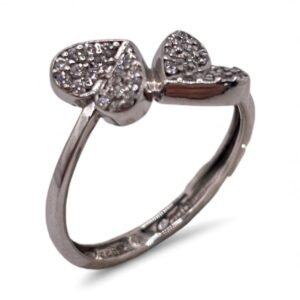 Fa Cadoro Δαχτυλίδι Ασήμι 925 – Διπλή Καρδιά με Λευκά Ζιργκόν