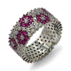 Fa Cadoro Δαχτυλίδι Ασήμι 925 – Eternity Pavé με Ροζ & Λευκά Ζιργκόν