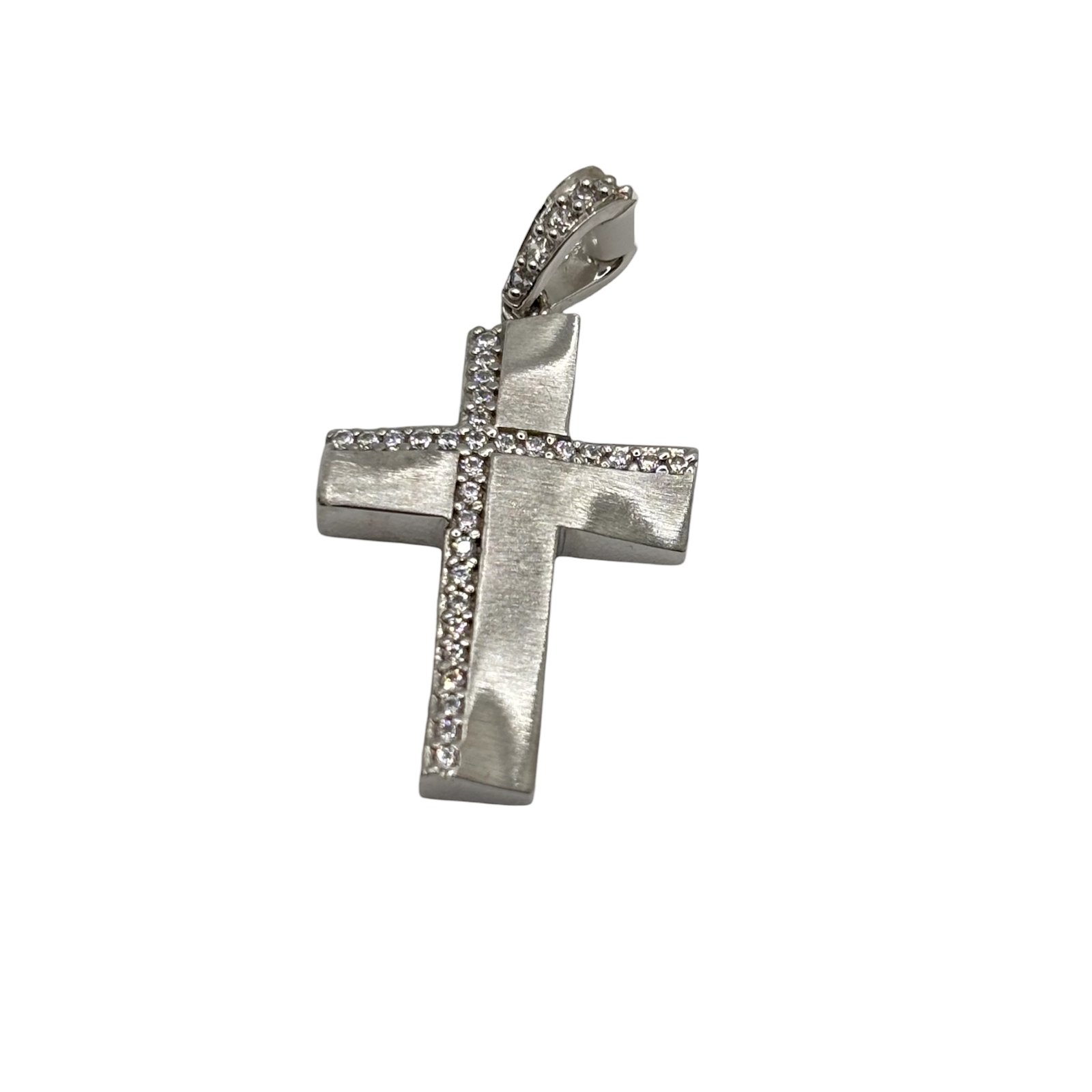 Fa Cadoro Σταυρός Ασήμι 925 – Satin Cross with Zircon Line
