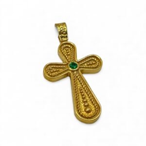 Fa Cadoro Σταυρός Ασήμι 925 Επιχρυσωμένος με Πράσινη Πέτρα