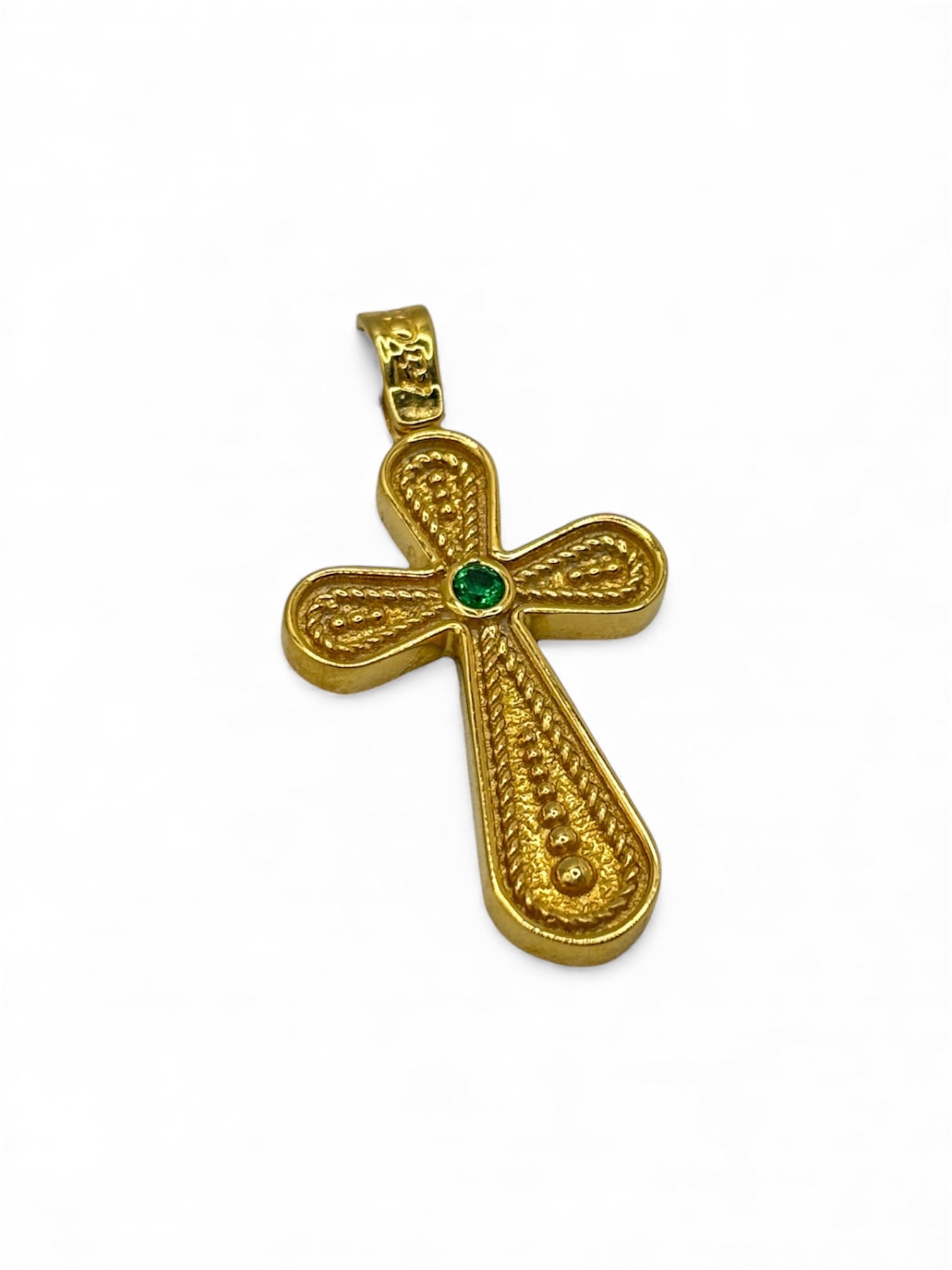 Fa Cadoro Σταυρός Ασήμι 925 Επιχρυσωμένος με Πράσινη Πέτρα