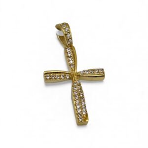 Fa Cadoro Σταυρός Ασήμι 925 Επιχρυσωμένος – Curved Zircon Cross