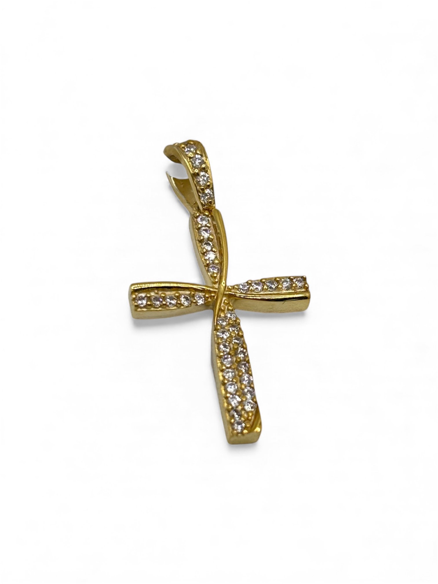 Fa Cadoro Σταυρός Ασήμι 925 Επιχρυσωμένος – Curved Zircon Cross