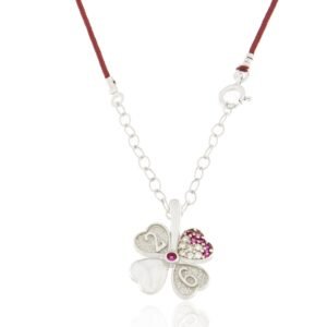 Γούρια 2026 – μενταγιόν τριφύλλι – Επιπλατινωμένο με Ροζ Ζιργκόν – GΙ-026005