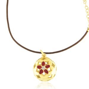 Γούρια 2026 – μενταγιόν λουλούδι – Επιχρυσωμένο με Κόκκινα Ζιργκόν – GΙ-026009