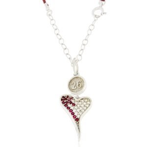 Γούρια 2026 – μενταγιόν καρδιά – Επιπλατινωμένο με Λευκό – Ροζ Ζιργκόν – GΙ-026021