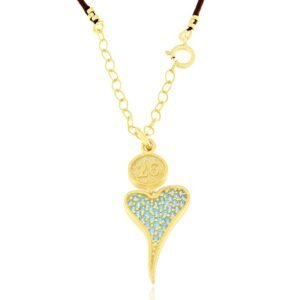 Γούρια 2026 – μενταγιόν καρδιά – Επιχρυσωμένο με Θαλασσί Ζιργκόν – GΙ-026021