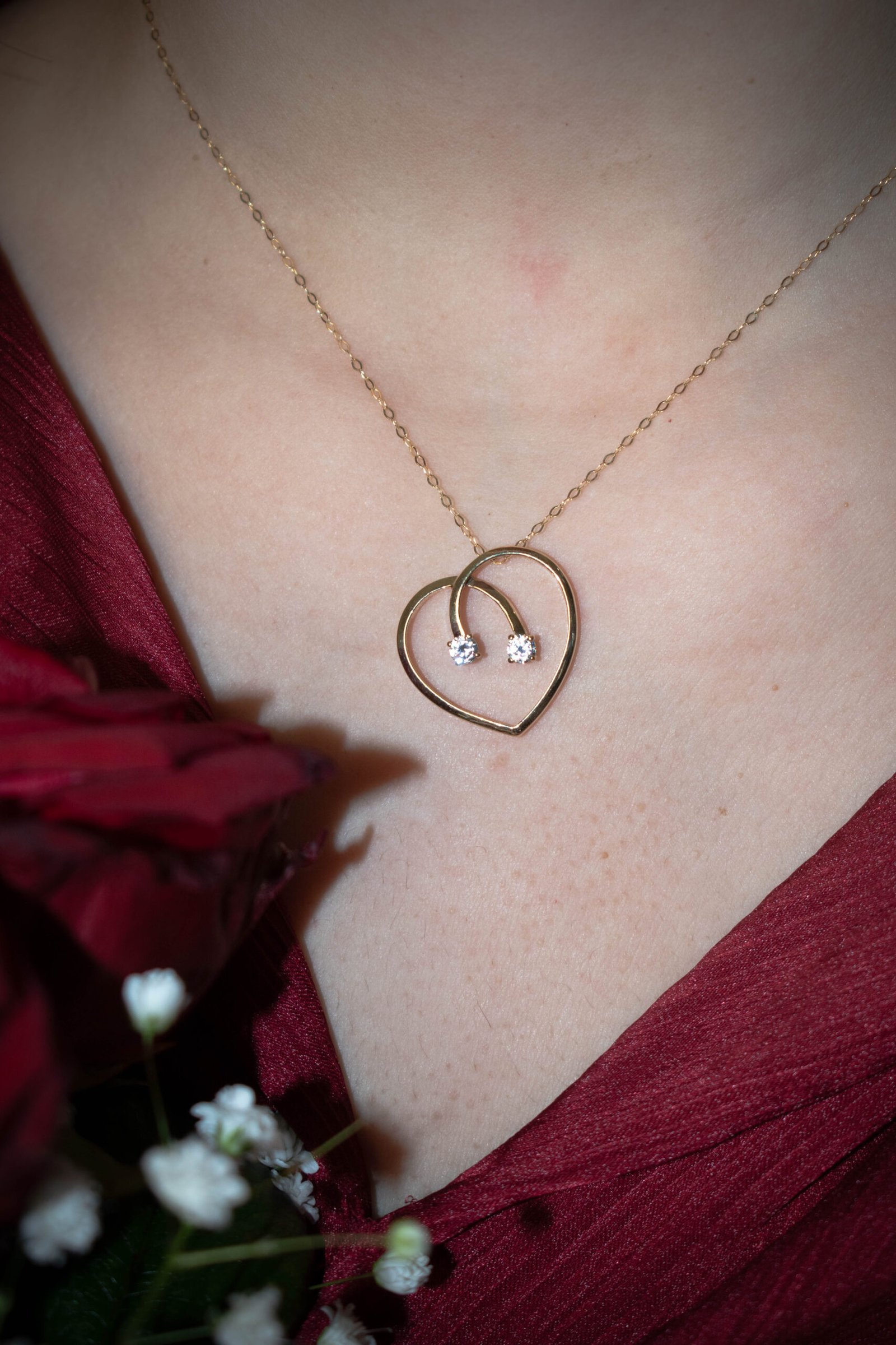 Κολιέ Καρδιά Κ14 με Διπλή Λάμψη από Ζιργκόν - Image 2