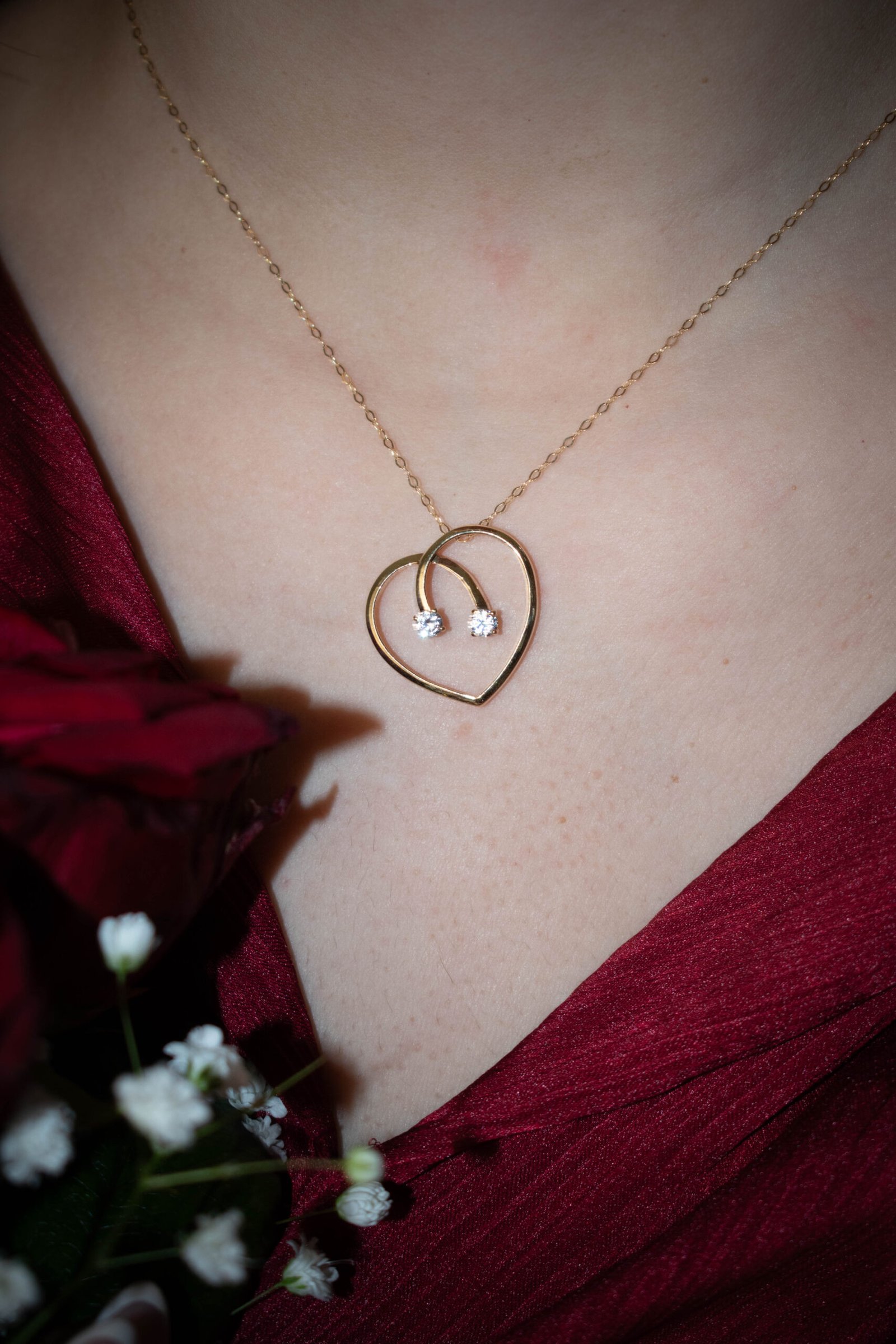 Κολιέ Καρδιά Κ14 με Διπλή Λάμψη από Ζιργκόν