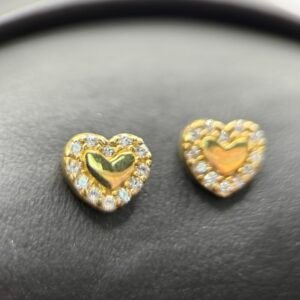 Καρφωτά Σκουλαρίκια Κ9 Καρδιά με Διπλή Καρδιά & Ζιργκόν Σε Κίτρινο Χρυσό
