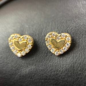 Καρφωτά Σκουλαρίκια Κ9 Καρδιά με Διπλή Καρδιά & Ζιργκόν Σε Κίτρινο Χρυσό