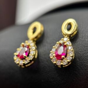 Σκουλαρίκια Δάκρυ K14 με Ροδολίτη & Ζιργκόν σε Κίτρινο Χρυσό