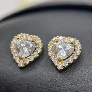 Καρφωτά Σκουλαρίκια Κ14 Καρδιά με Κεντρική Πέτρα & Περιμετρικά Ζιργκόν
