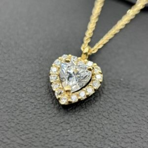 Κολιέ Κ14 Καρδιά με Κεντρική Πέτρα & Περιμετρικά Ζιργκόν