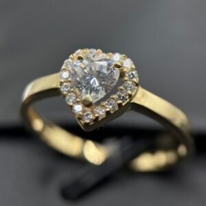 Δαχτυλίδι Κ14 Καρδιά με Κεντρική Πέτρα & Ζιργκόν Περιμετρικά